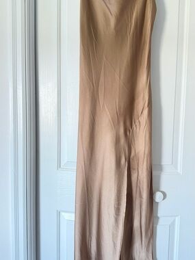 Satin Slip Maxi Dress in Taupe